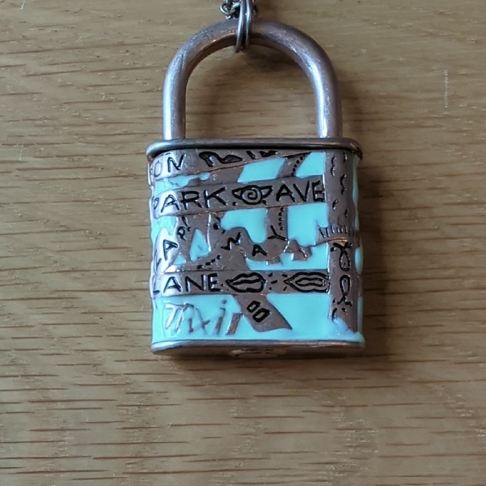 Betsey Johnson Aqua and Bronze Padlock Necklace